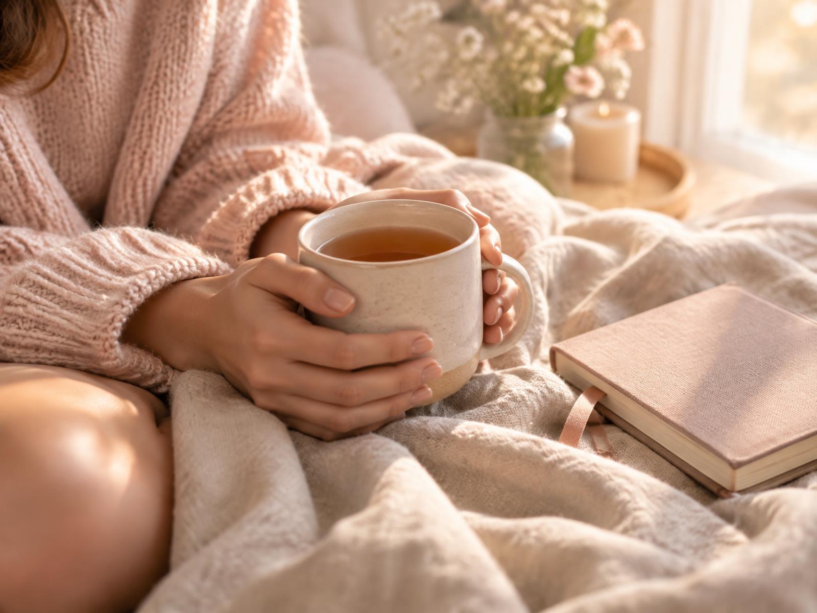 A quiet morning at home with a warm drink and a notebook